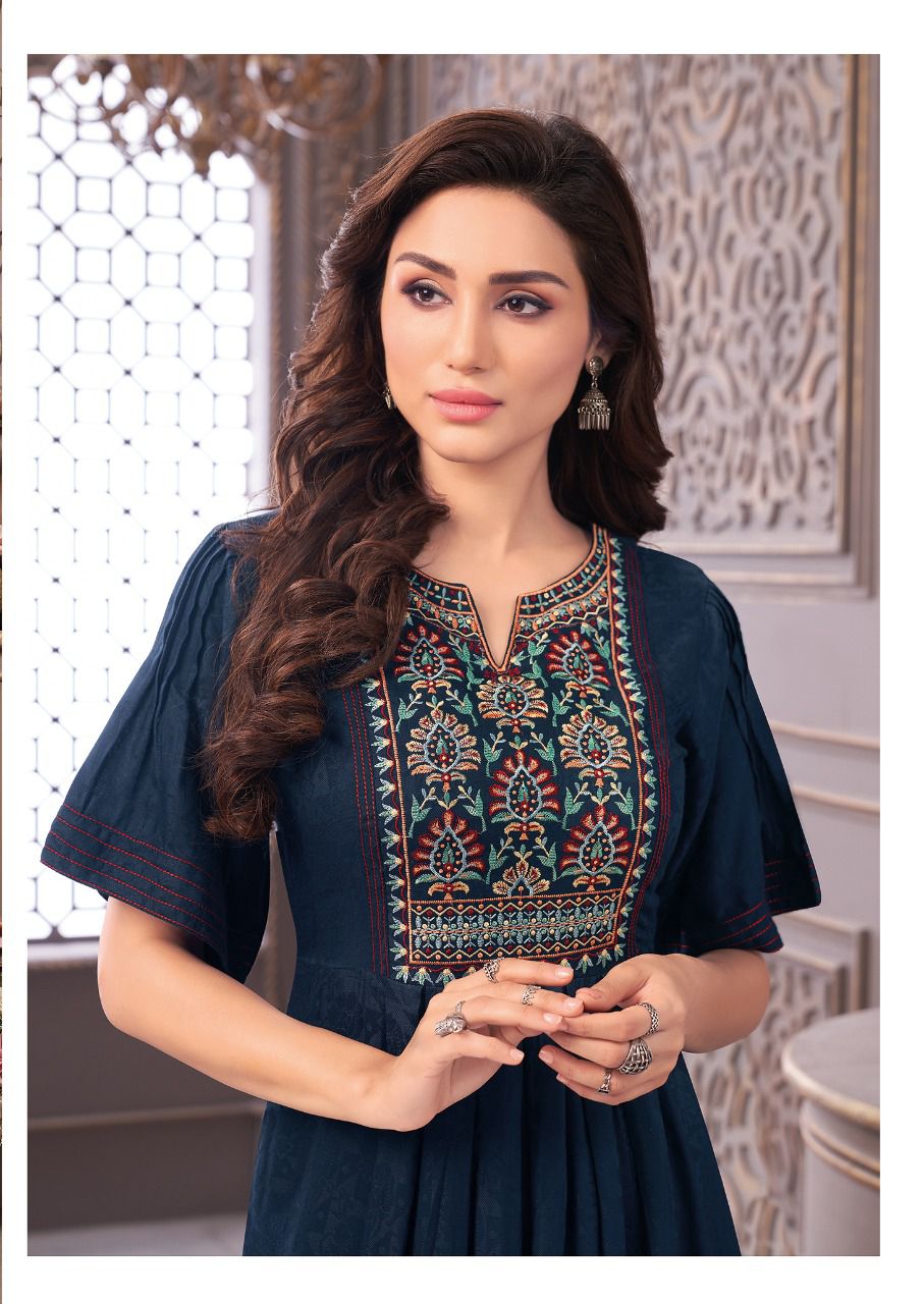 Aarvi Shanaya 4 rayon Designer Fancy Wear Embroidery Kurti Collection